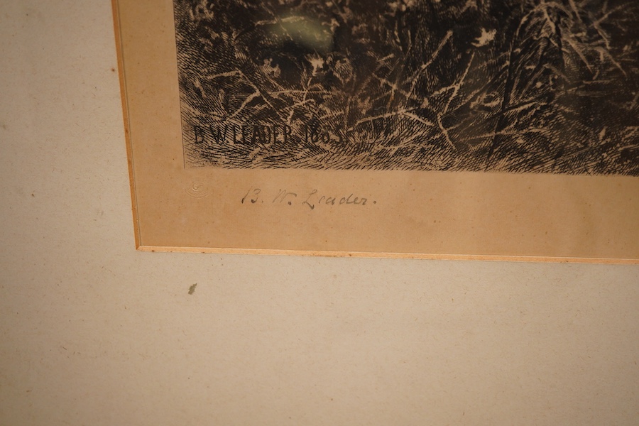 After Benjamin Williams Leader (1831-1923), Riverscape, Victorian print, together with two other prints, 48 x 81cm